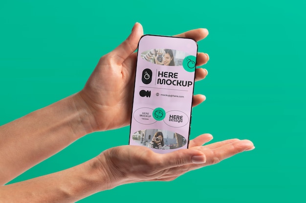 Hands  holding smartphone mockup