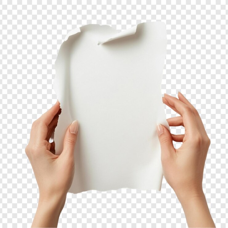 PSD hands holding a torn white paper sheet ready for your message