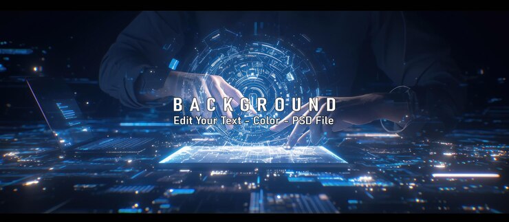 PSD hands interact with a glowing digital orb above a futuristic key
