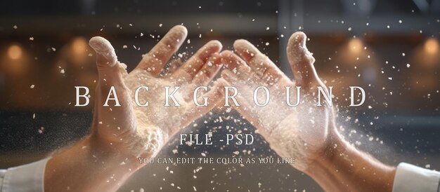 PSD hands making food a sprinkle of white flour kitchen background