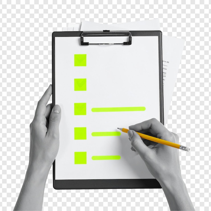 PSD hands marking checklist on clipboard