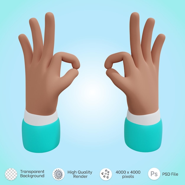 Hands posing ok sign icon in 3d rendering