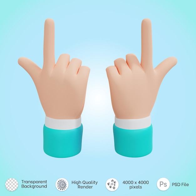 Hands posing pointing up icon in 3d rendering