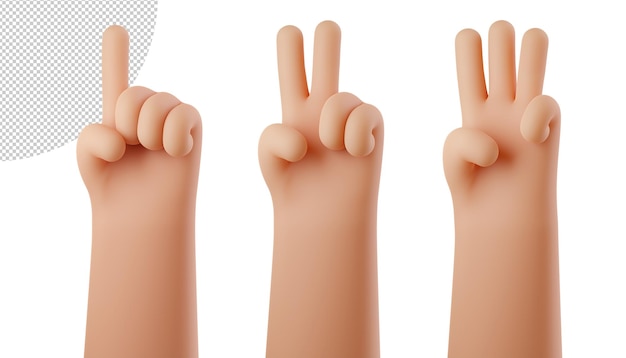 PSD hands show fingers counting from one to three on white set of counting hands hands gesture numbers