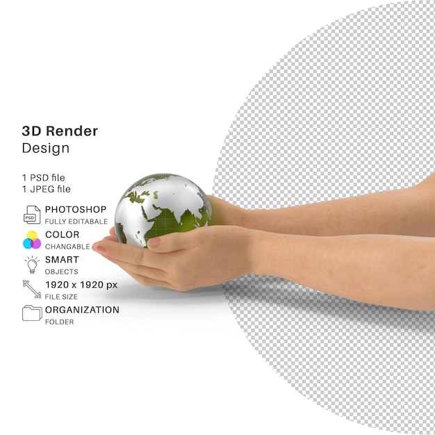 手を合わせて地球日光 3D モデリング PSD ファイル現実的な手