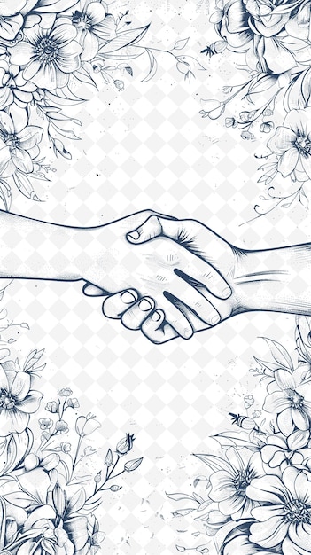 PSD handshake in a frame with a background of flowers