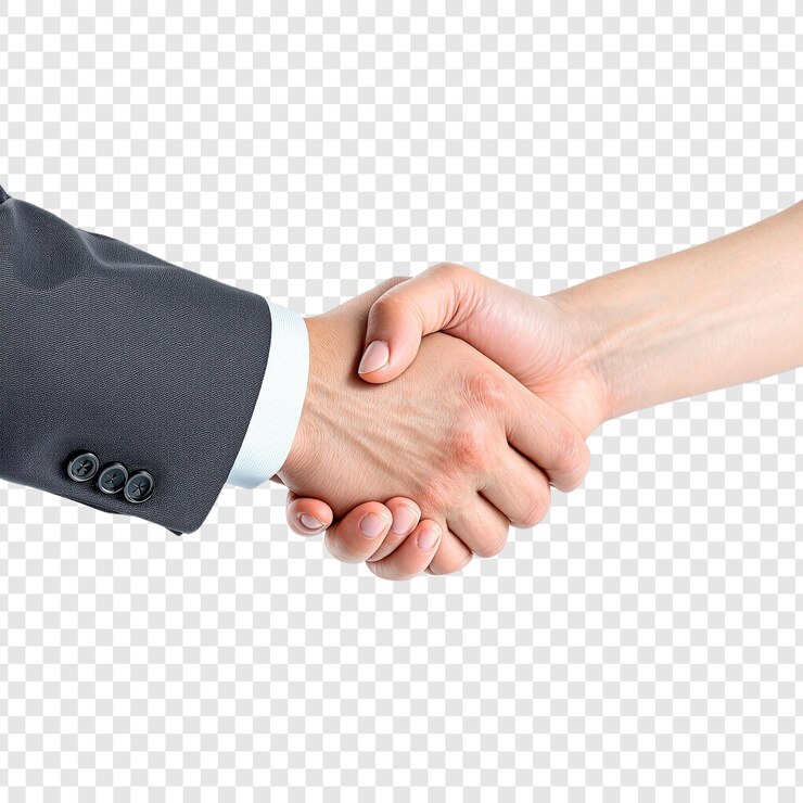 PSD 색 배경의 png 파일에 있는 두 사람 사이의 손잡이. 단호한 손잡이의 클로즈업 이미지