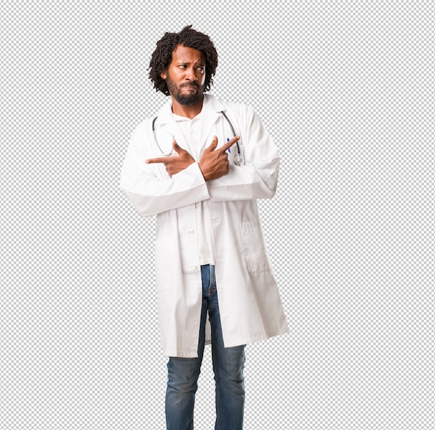 PSD handsome african american medical doctor confused and doubtful man