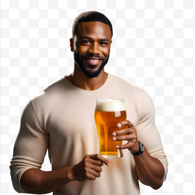 PSD handsome black man holding a glass of beer