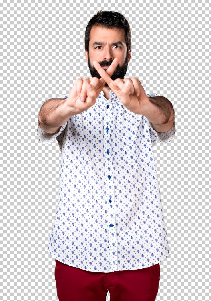 PSD handsome brunette man with beard making no gesture
