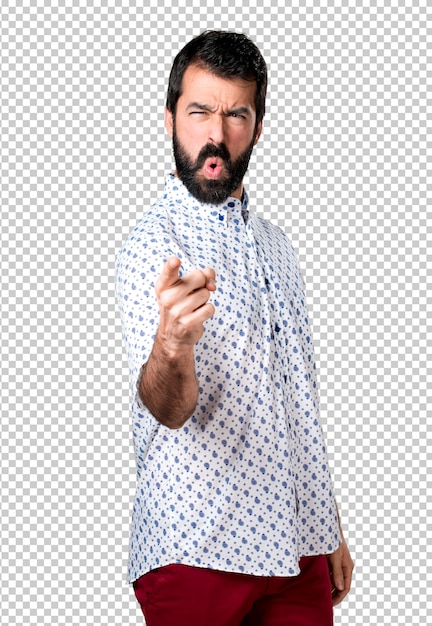 Handsome brunette man with beard shouting