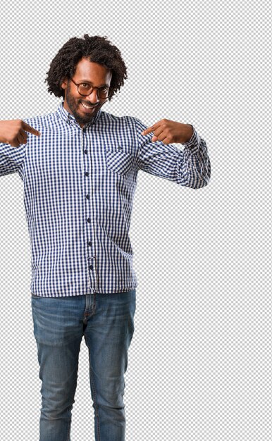 Handsome business african american man proud and confident, pointing fingers