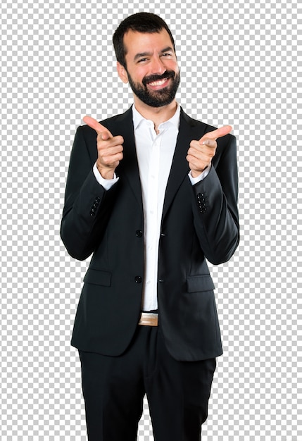 PSD handsome businessman pointing to the front