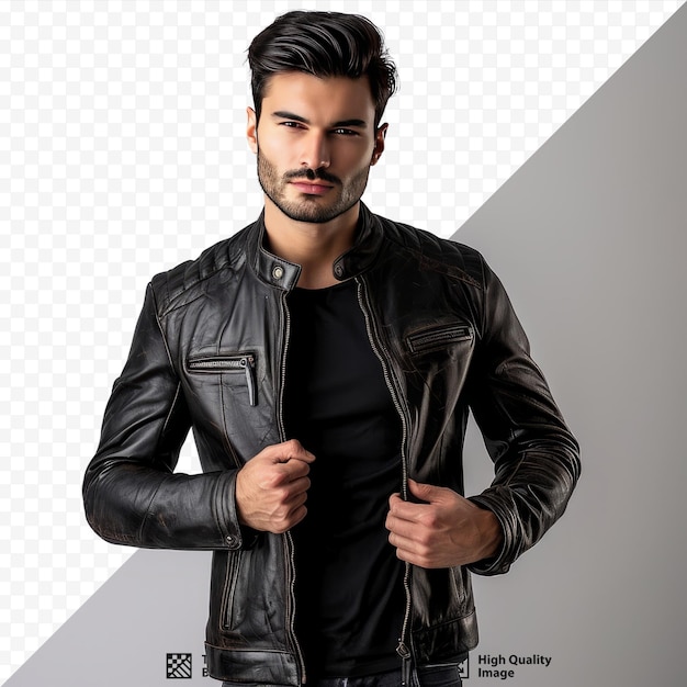 PSD handsome elegant man leather jacket fashion casual wear studio