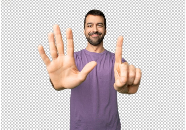 PSD handsome man counting six with fingers