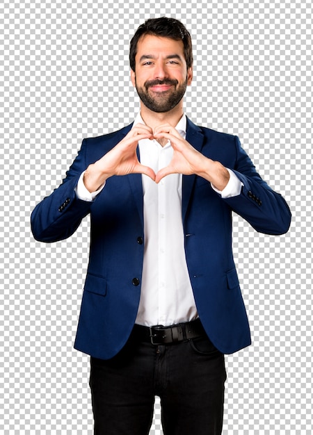 PSD handsome man making a heart with his hands