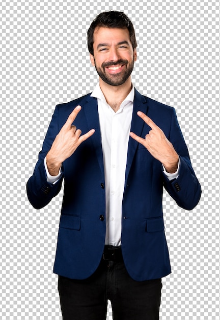 PSD handsome man making horn gesture