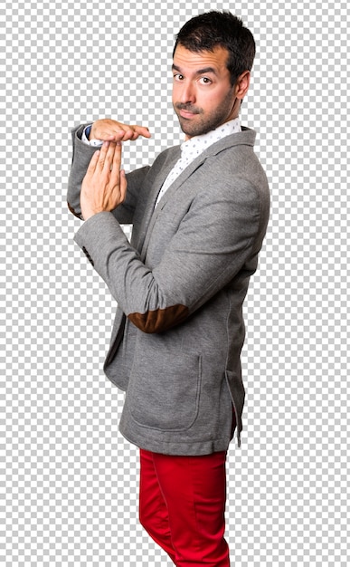 handsome man making time out gesture