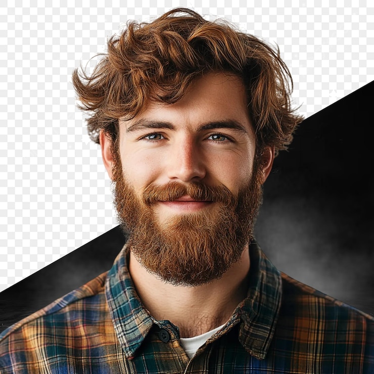 PSD handsome man with beard and curly hair