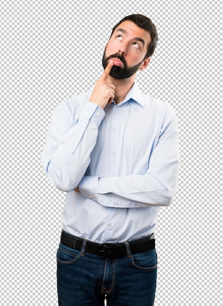 PSD handsome man with beard having doubts