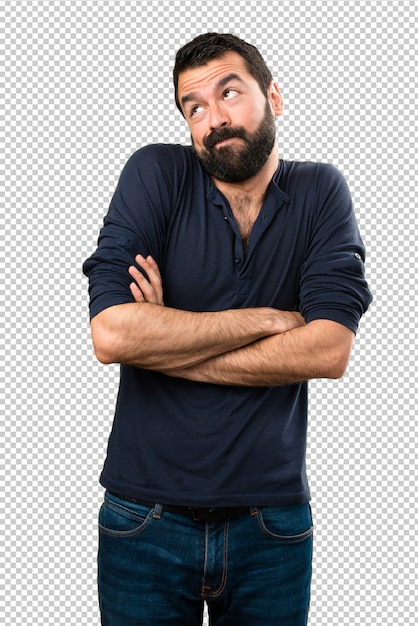 Handsome man with beard making unimportant gesture