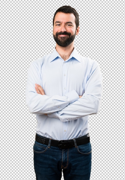 PSD handsome man with beard with his arms crossed