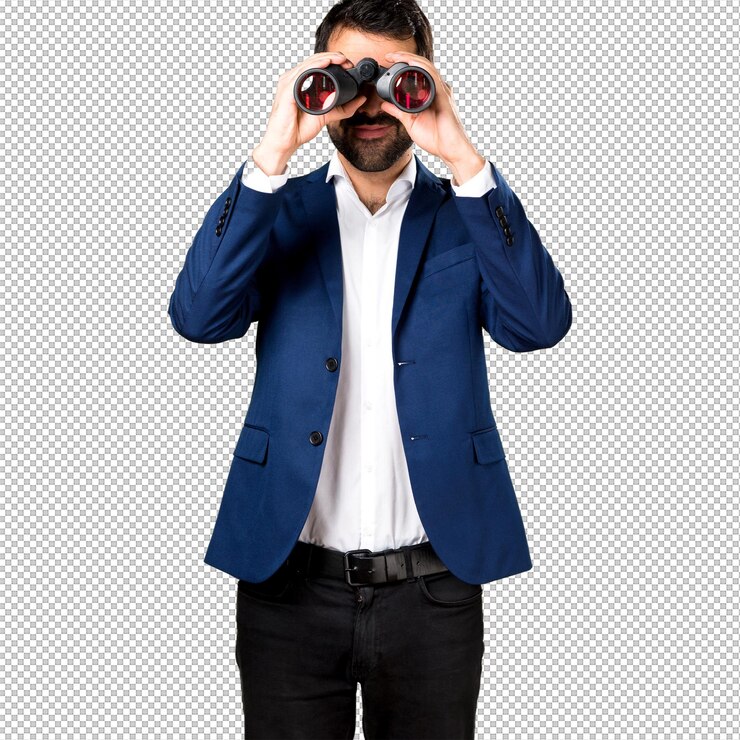 PSD handsome man with binoculars