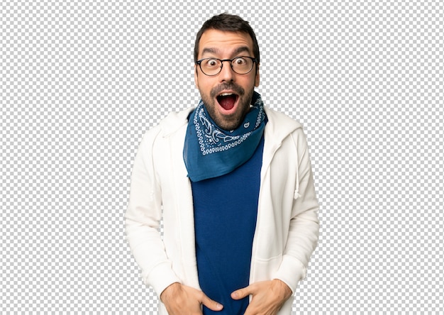 PSD handsome man with glasses with surprise and shocked facial expression