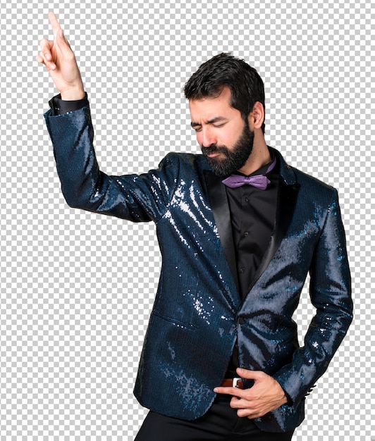 PSD handsome man with sequin jacket dancing