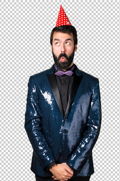 PSD handsome man with sequin jacket in a party