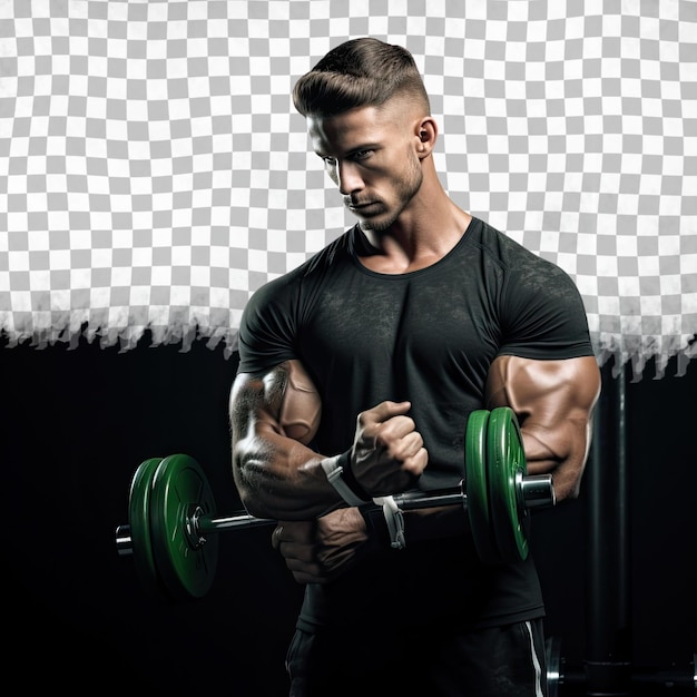 PSD bell'atleta maschio muscoloso su uno sfondo scuro allenamento fitness sportivo isolato su b trasparente