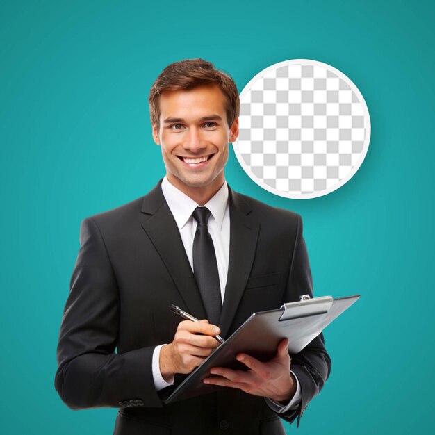 PSD handsome young businessman with a digital tablet