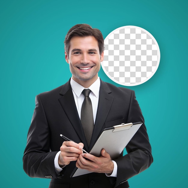 PSD handsome young businessman with a digital tablet