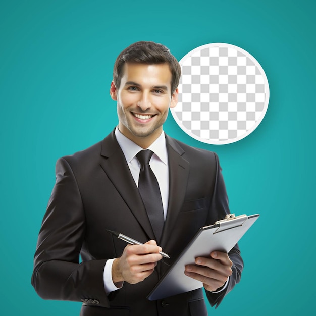 PSD handsome young businessman with a digital tablet