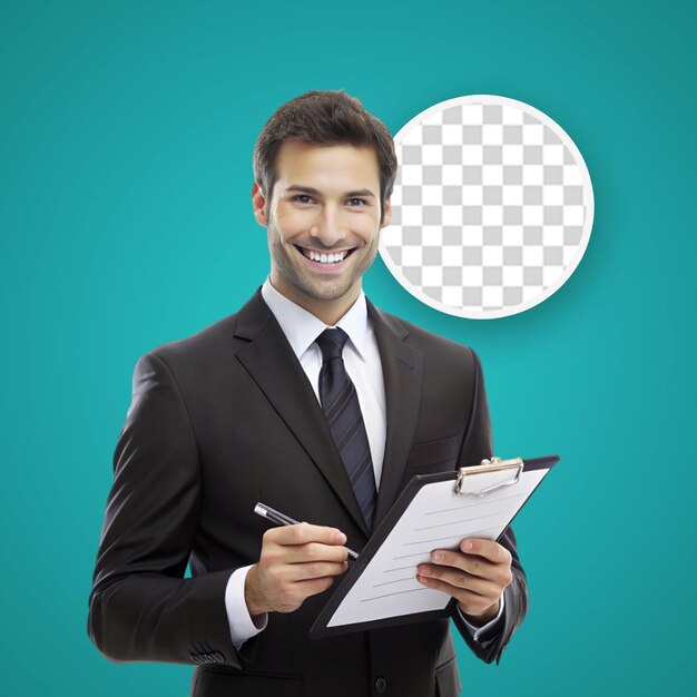 PSD handsome young businessman with a digital tablet