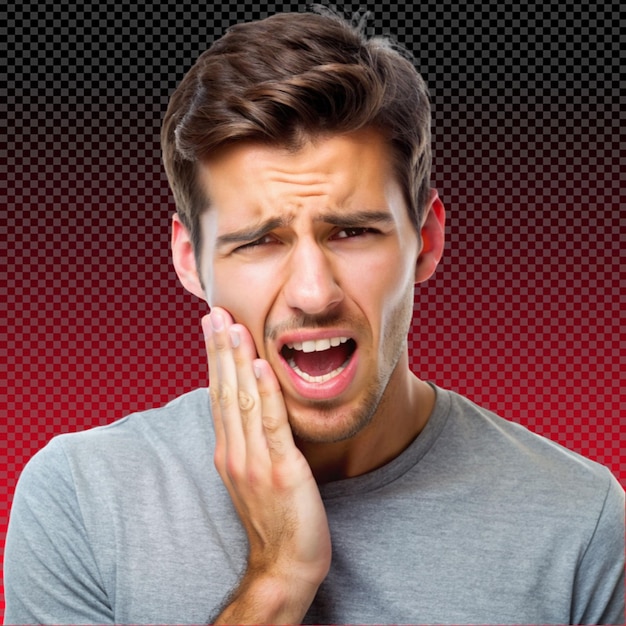 PSD handsome young man feeling the pain in teeth on transparent background