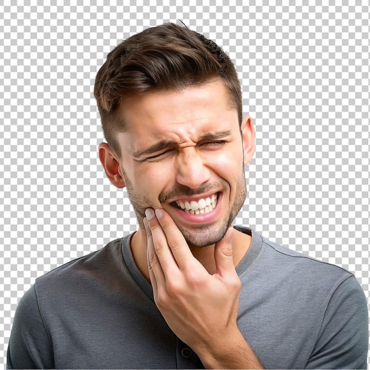 PSD handsome young man feeling the pain in teeth