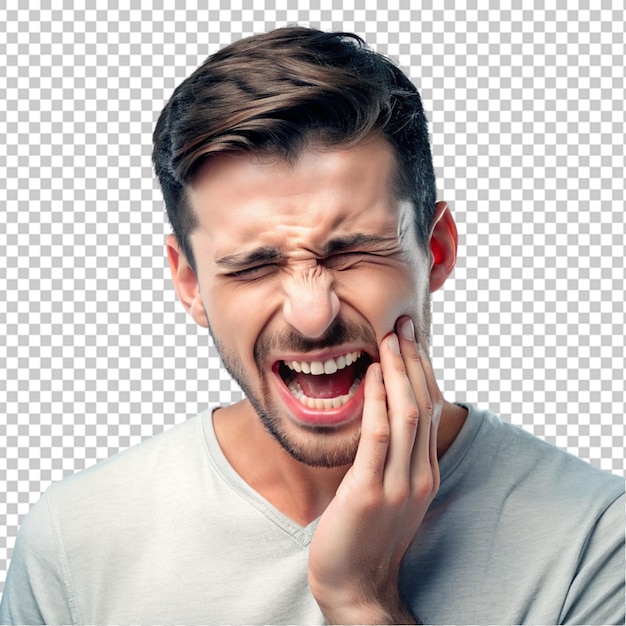 PSD handsome young man feeling the pain in teeth