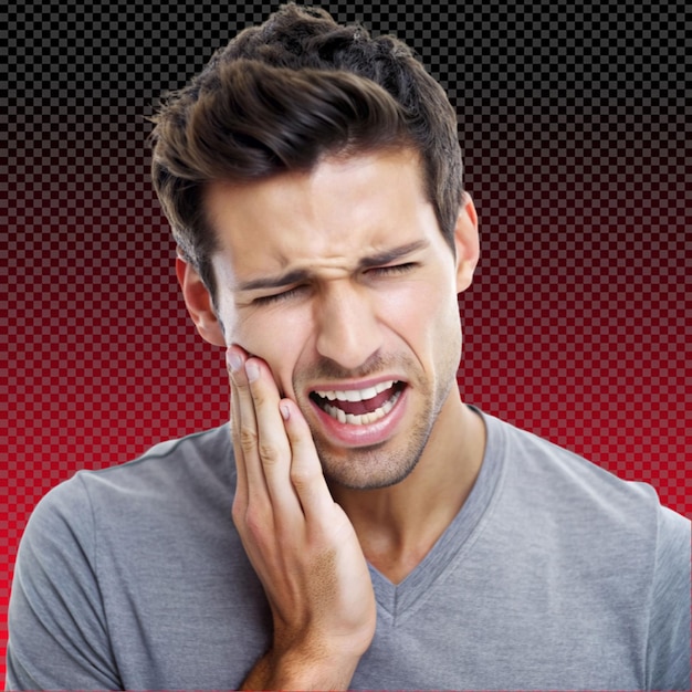 PSD handsome young man feeling the pain in teeth on transparent background