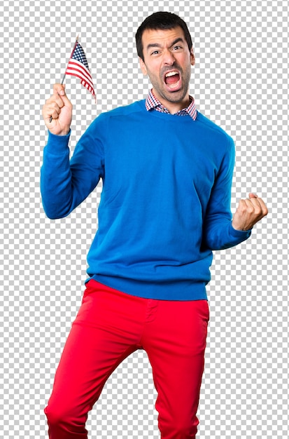 PSD handsome young man holding an american flag