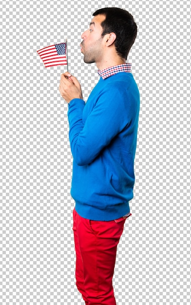 PSD handsome young man holding an american flag