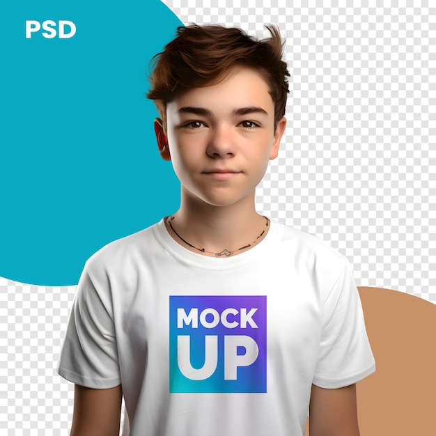 PSD 白いtシャツを着たハンサムな若い男 psdモックアップ