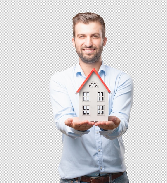 PSD handsome young man and real estate concept