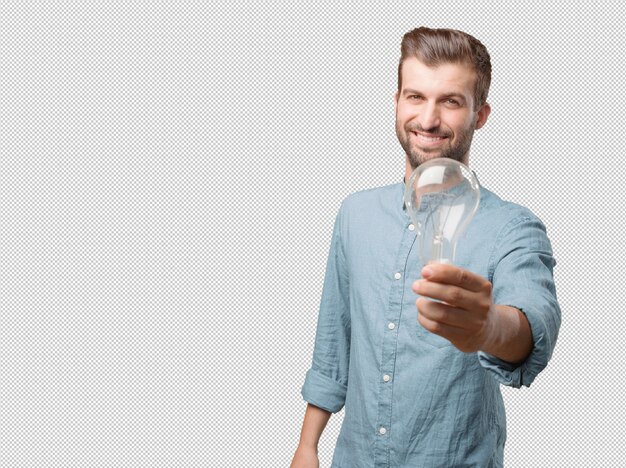 PSD handsome young man with light bulb