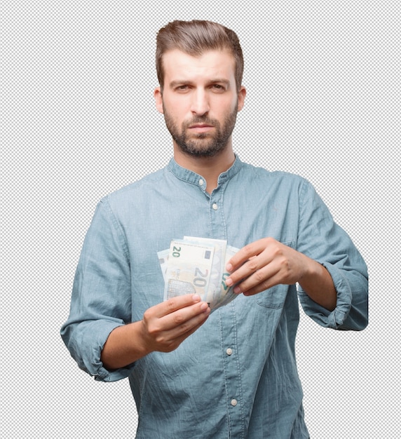 PSD handsome young man with money in hand