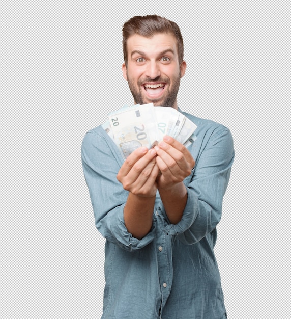 Handsome young man with money in hand