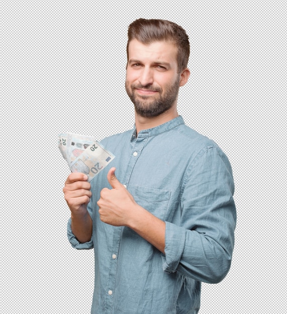 Handsome young man with money in hand