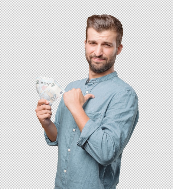 Handsome young man with money in hand