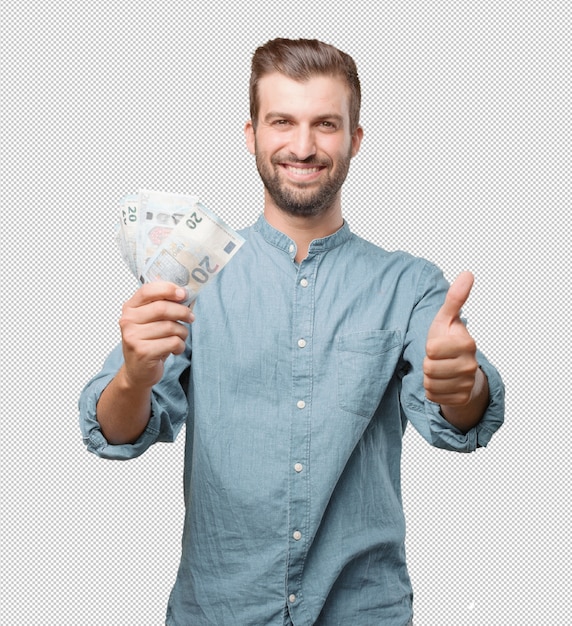 PSD handsome young man with money in hand