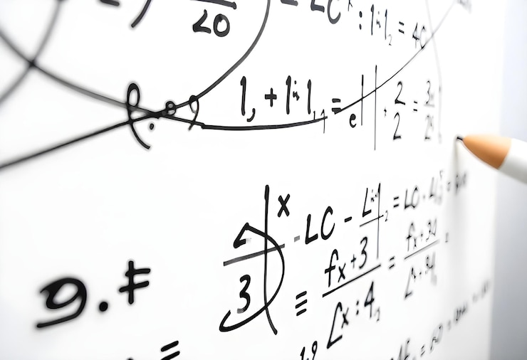 PSD handwritten mathematical equations and diagrams on a whiteboard or chalkboard